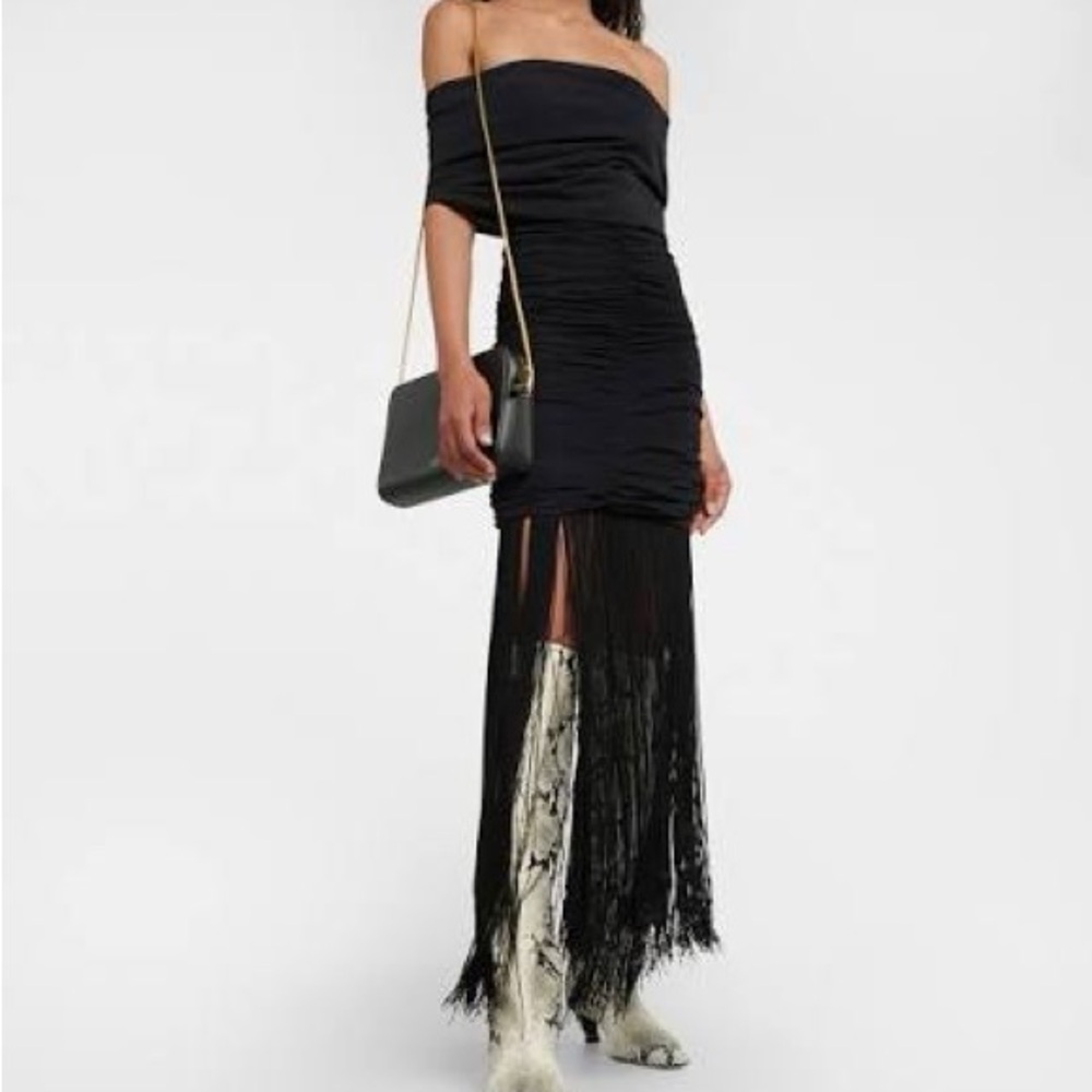 KHAITE NWT JACINDA Black One-Shoulder Fringe Dress